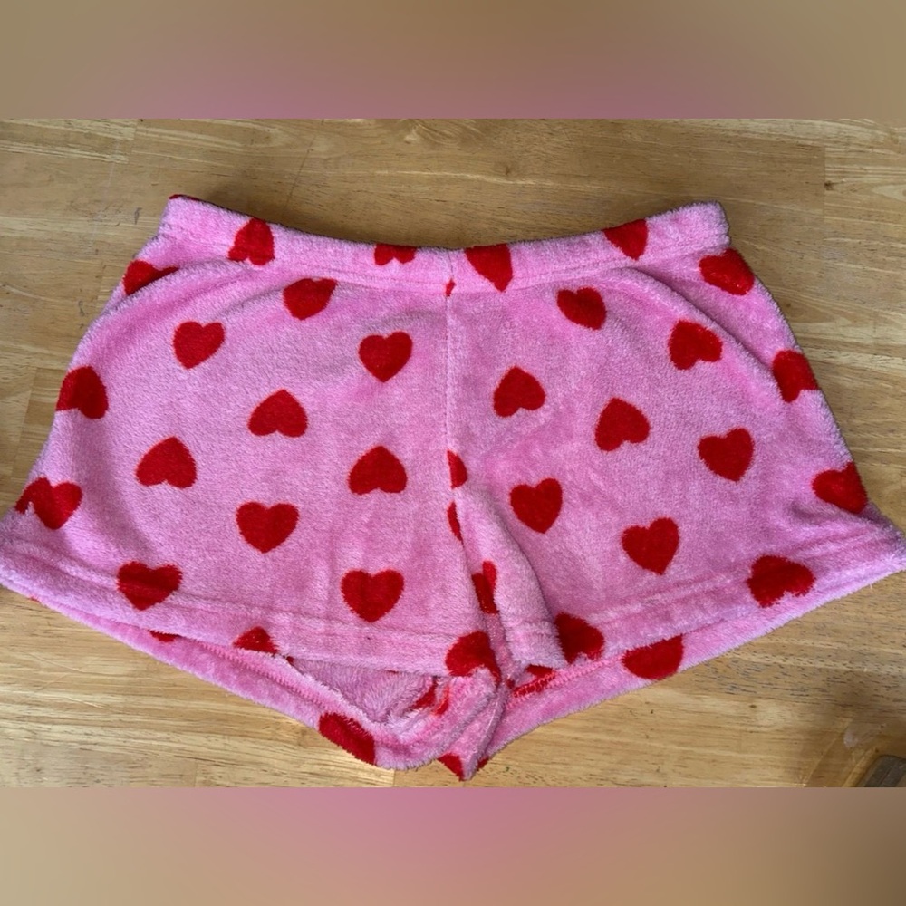 joe boxer  pajamas shorts pink red hearts fuzzy womans small/medium valentines!